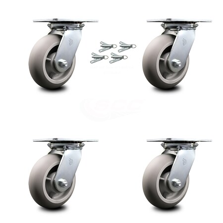 Service Caster 6 Inch Thermoplastic Rubber Caster Set with Roller Bearings and Swivel Locks SCC SCC-35S620-TPRRD-BSL-4